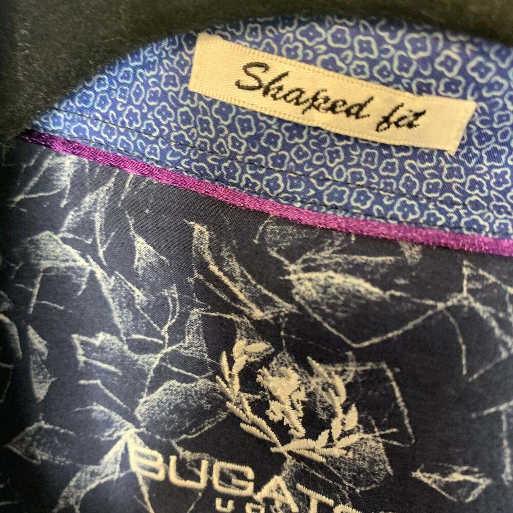 Bugatchi Uomo Blue Sketch Pattern Shaped Fit Shir… - image 3
